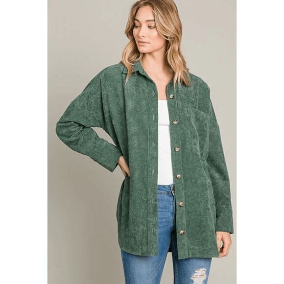 Wanted by Outlaws VTG Button Up Green Suede Shirt Jacket Women's M - Picture 1 of 8
